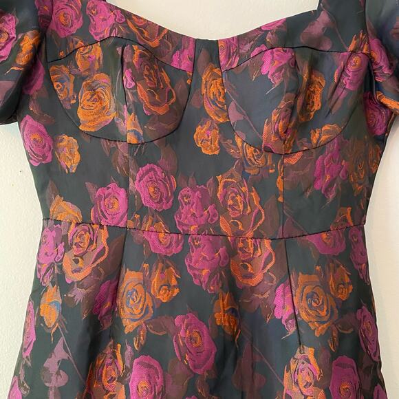 B. Right Women's size Small Navy Blue Pink Metallic Puff Sleeve Mini Party Dress - Picture 5 of 11